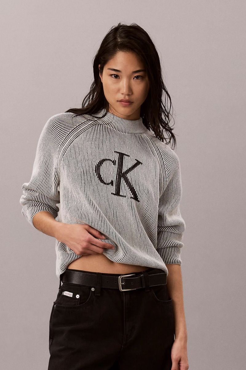 Calvin Klein Jeans Bicolor Rib Mock Neck Logo Sweater