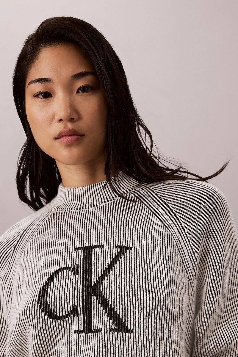 Calvin Klein Jeans Bicolor Rib Mock Neck Logo Sweater