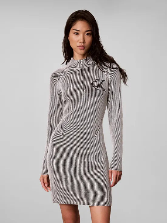 Calvin Klein Jeans Bicolor Rib Zip Up Dress