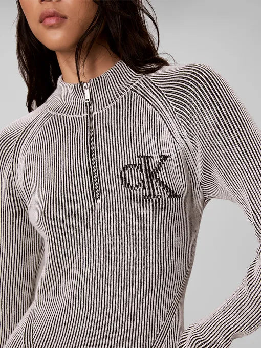Calvin Klein Jeans Bicolor Rib Zip Up Dress