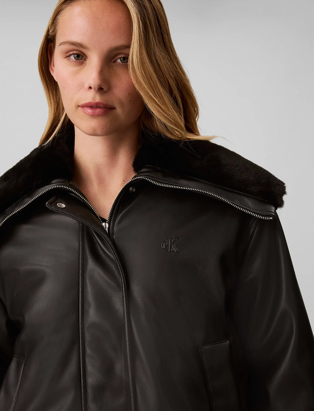 Calvin Klein Jeans Faux Leather Bomber Jacket